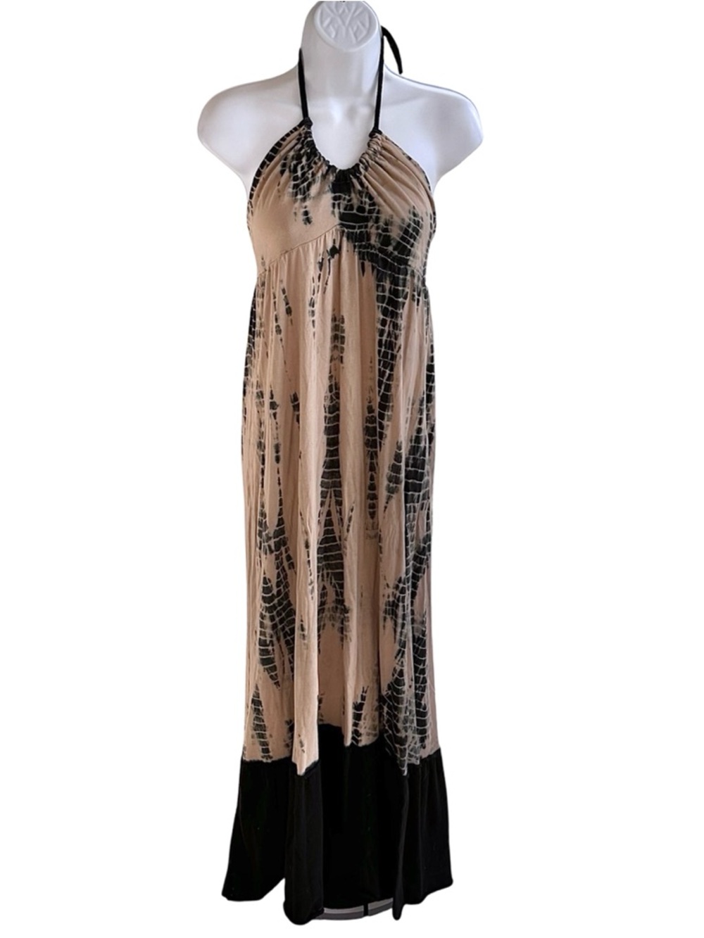 Element Tie-Dye Beige and Black Halter Maxi Dress
